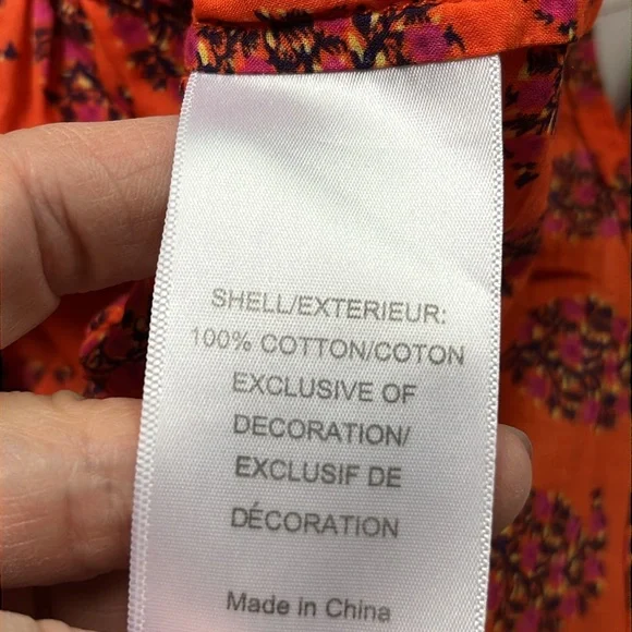 TORY BURCH "Evelina" 100% Cotton Floral Peasant Long SLV Boho/Office Tunic Top 2 - Picture 12 of 16